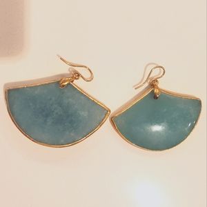 Fan Shaped Turquoise and Gold Earrings